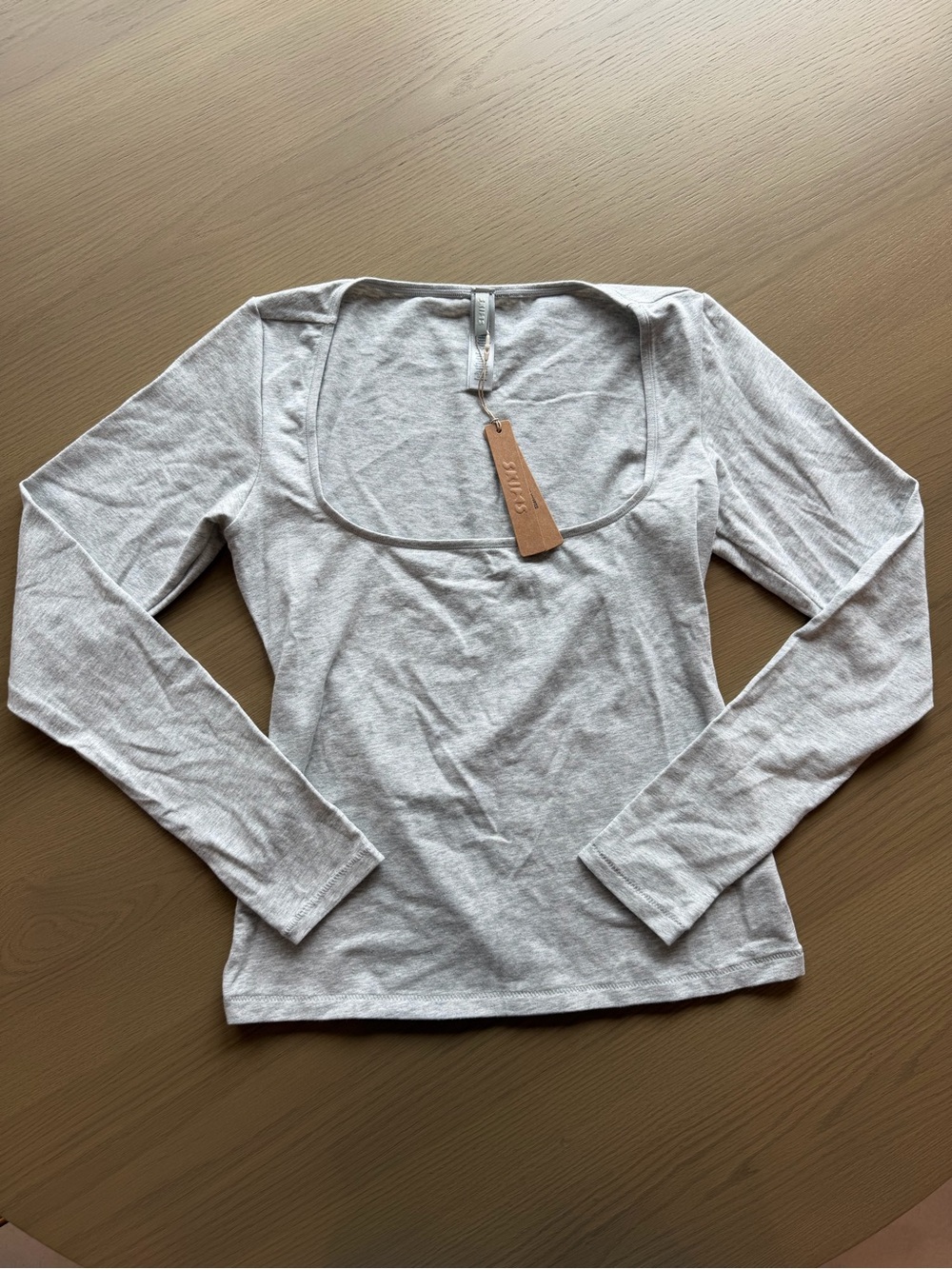 SKIMS Light Gray Scoop Neck Long-Sleeve Top